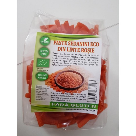 Bio Paste Sedanini Rigati Din Linte Rosie 250g fără gluten